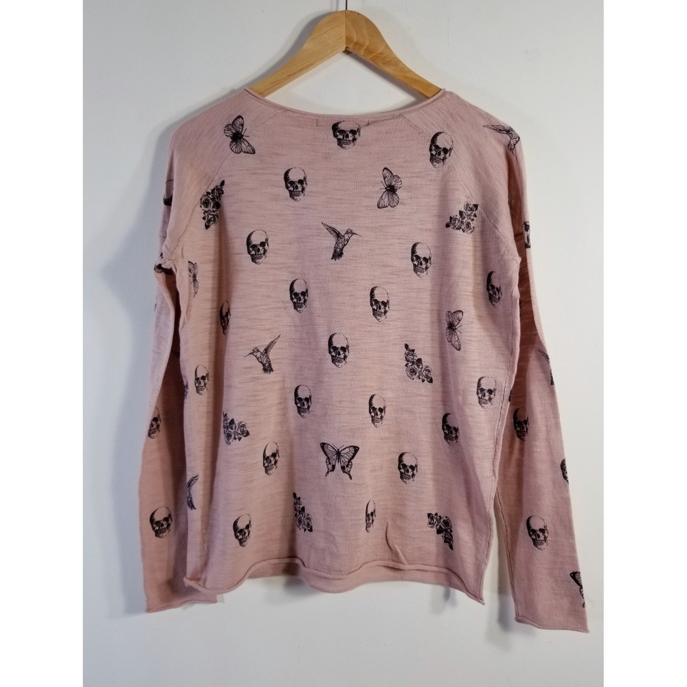 Skull Cashmere Dru Cotton Knit Skull Print Sweater Rose Pink NWT Sizes XS S - Picture 11 of 16